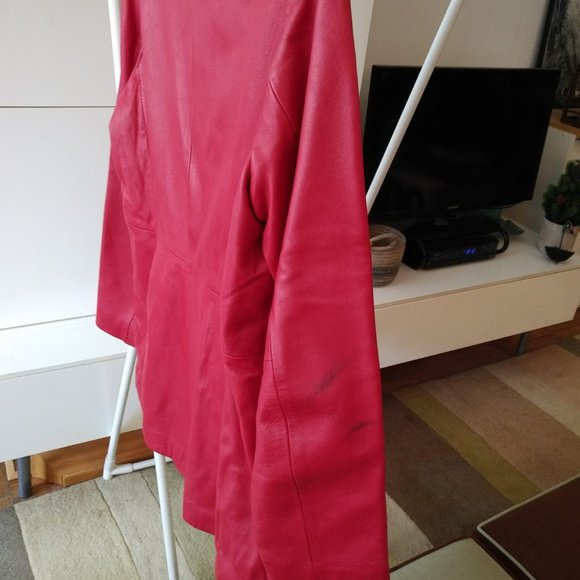Red Leather Jacket / Blazer -(size M)-LNR - La Nouvelle Renaissance LNR Vintage - Picture 3 of 5